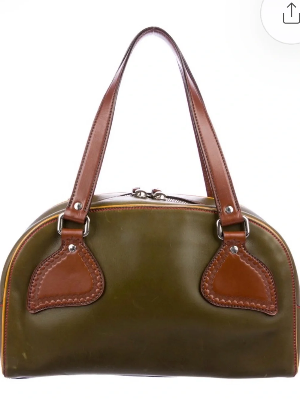 Olive green Vitello leather Prada bowler bag